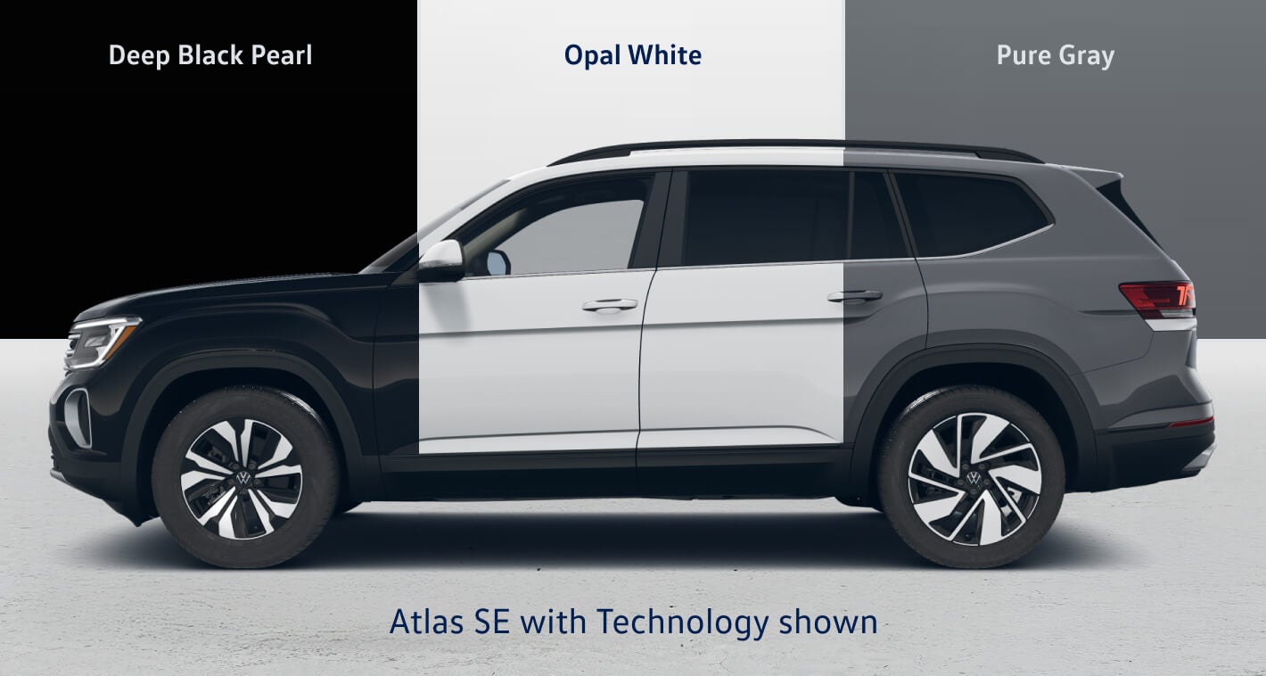 2026 Volkswagen Atlas Exterior Colors – Deep Black Pearl, Opal White, and Pure Gray
